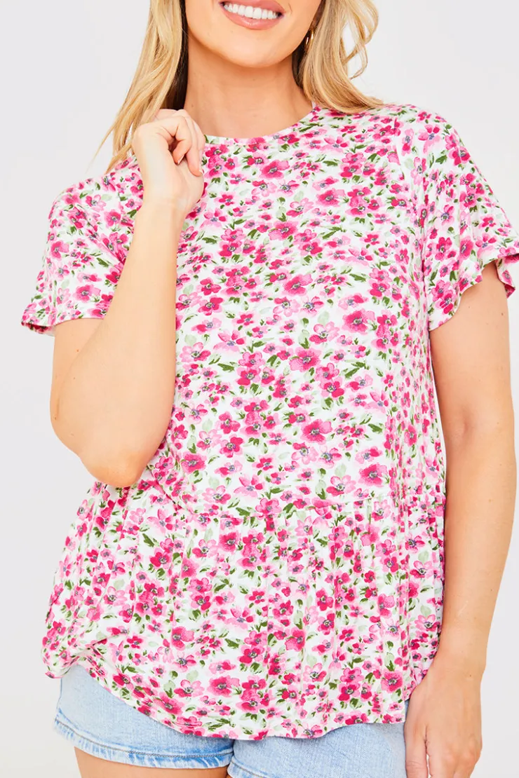 In the Style Sustainable Floral Peplum Top Pink