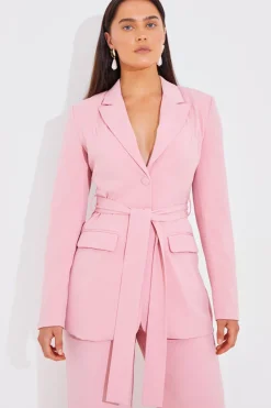 New In The Style Tailored Belted Blazer Light pink