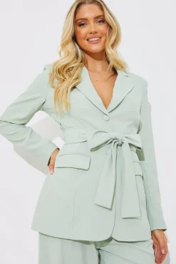 Discount In the Style Tailored Belted Co-Ord Blazer Sage