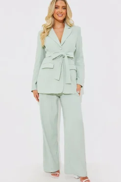 Discount In the Style Tailored Belted Co-Ord Blazer Sage
