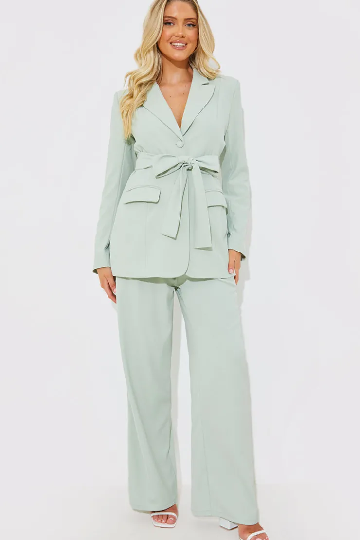 Discount In the Style Tailored Belted Co-Ord Blazer Sage