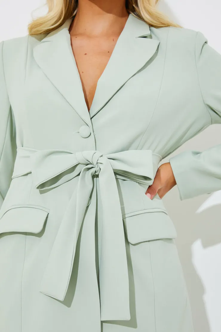 Discount In the Style Tailored Belted Co-Ord Blazer Sage