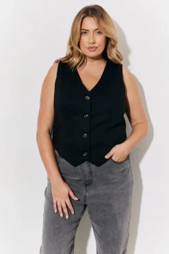 Outlet In The Style Tailored Button Through Waistcoat Black