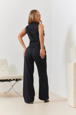 Hot In the Style Tailored Pinstripe Wide Leg Co-ord Trouser Navy
