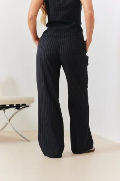 Hot In the Style Tailored Pinstripe Wide Leg Co-ord Trouser Navy