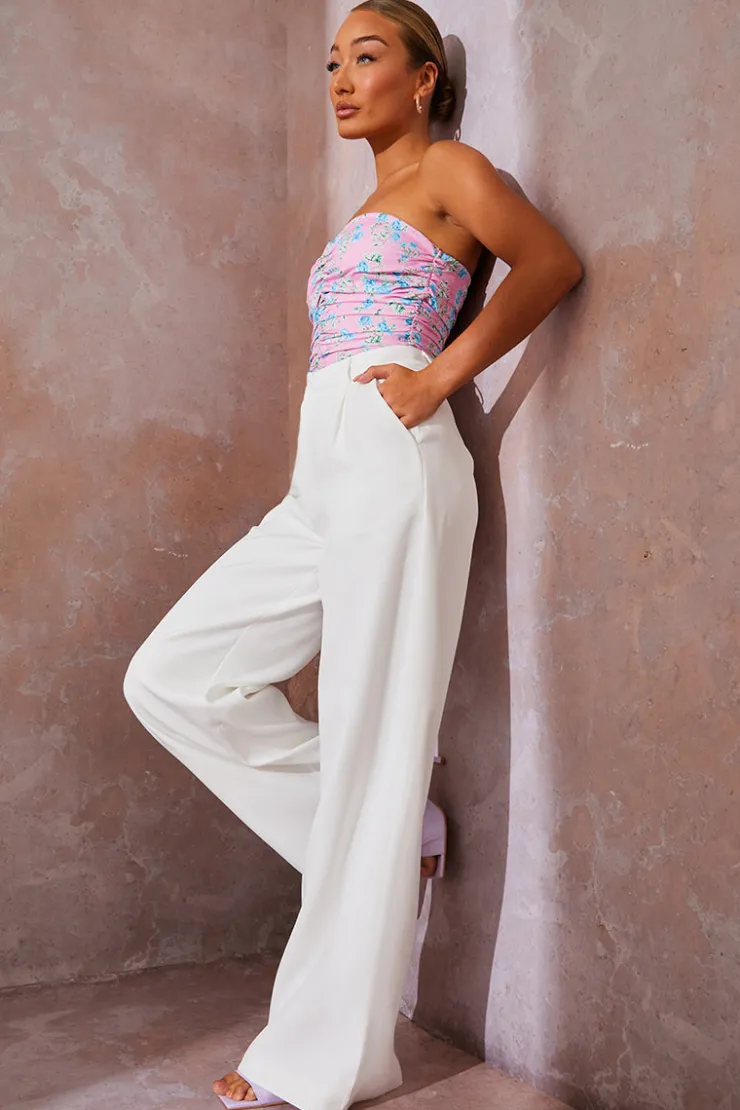 Online In the Style Tailored Wide Leg Trousers White