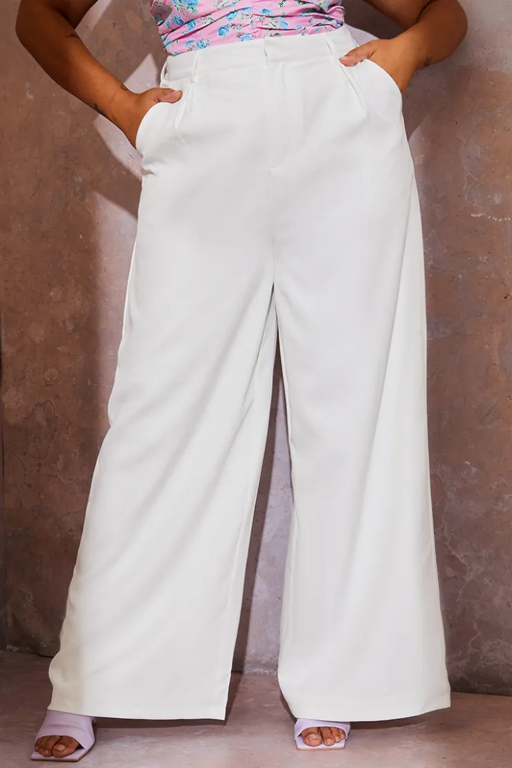 Online In the Style Tailored Wide Leg Trousers White