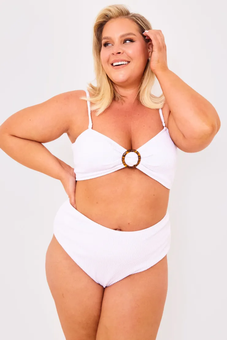 New Billie Faiers Textured Bandeau Crinkle Ring Detail Bikini Top
