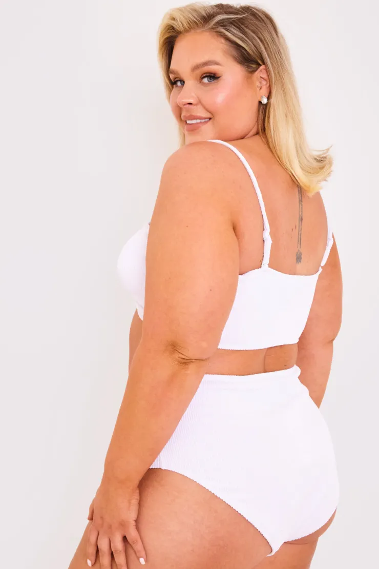 New Billie Faiers Textured Bandeau Crinkle Ring Detail Bikini Top