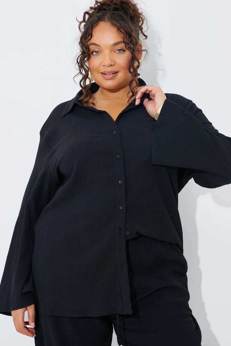 Clearance In the Style Textured Beach Co-Ord Shirt Black