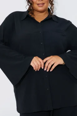 Clearance In the Style Textured Beach Co-Ord Shirt Black