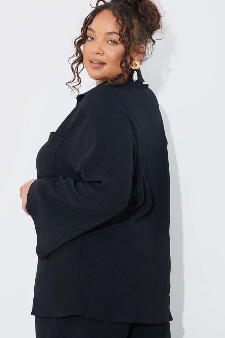 Clearance In the Style Textured Beach Co-Ord Shirt Black