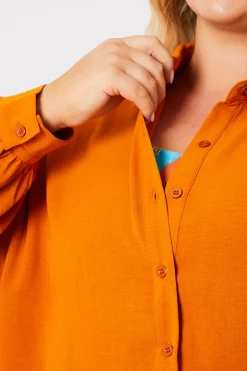 New In the Style Textured Button Up Co-Ord Beach Shirt Orange