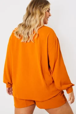 New In the Style Textured Button Up Co-Ord Beach Shirt Orange