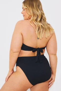 Outlet In the Style Textured Corsage Halter Neck Bikini Top Black