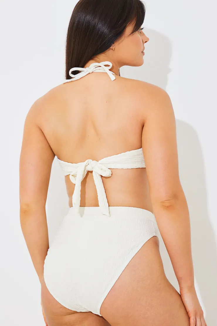 Clearance In the Style Textured Corsage Halterneck Bikini Top Cream