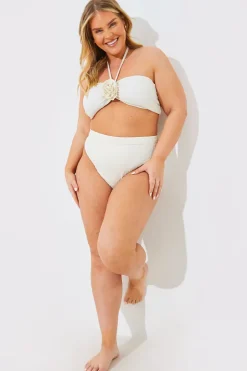 Clearance In the Style Textured Corsage Halterneck Bikini Top Cream
