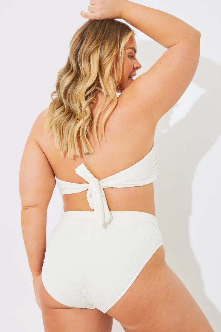 Clearance In the Style Textured Corsage Halterneck Bikini Top Cream