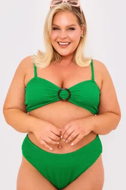 Sale Billie Faiers Textured Crinkle High Leg Bikini Bottoms Green