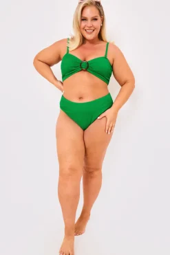 Sale Billie Faiers Textured Crinkle High Leg Bikini Bottoms Green