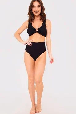 Clearance Billie Faiers Textured Crinkle Scoop Neck Ring Detail Bikini Top