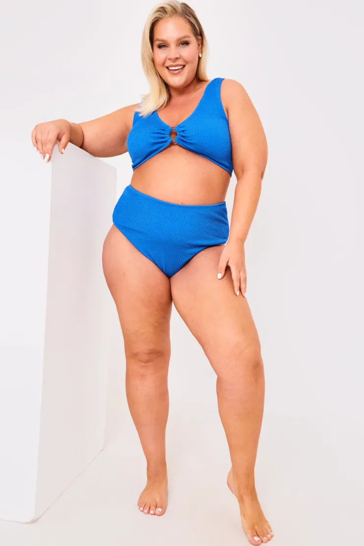 Clearance Billie Faiers Textured Crinkle Scoop Neck Ring Detail Bikini Top