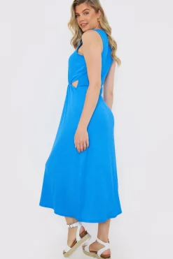 Hot In the Style Textured Cut Out Midi Dress Blue
