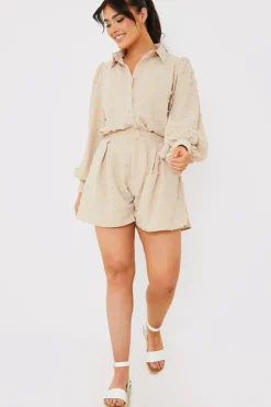 Discount In the Style Textured Dobby Detail Co-Ord Shorts Stone