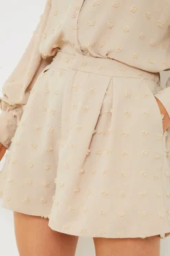 Discount In the Style Textured Dobby Detail Co-Ord Shorts Stone