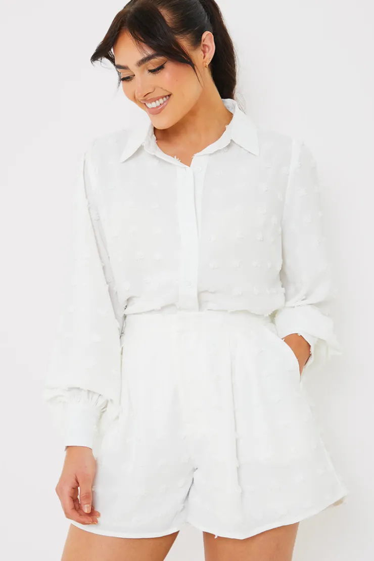 Clearance In the Style Textured Dobby Detail Co-ord Shorts White