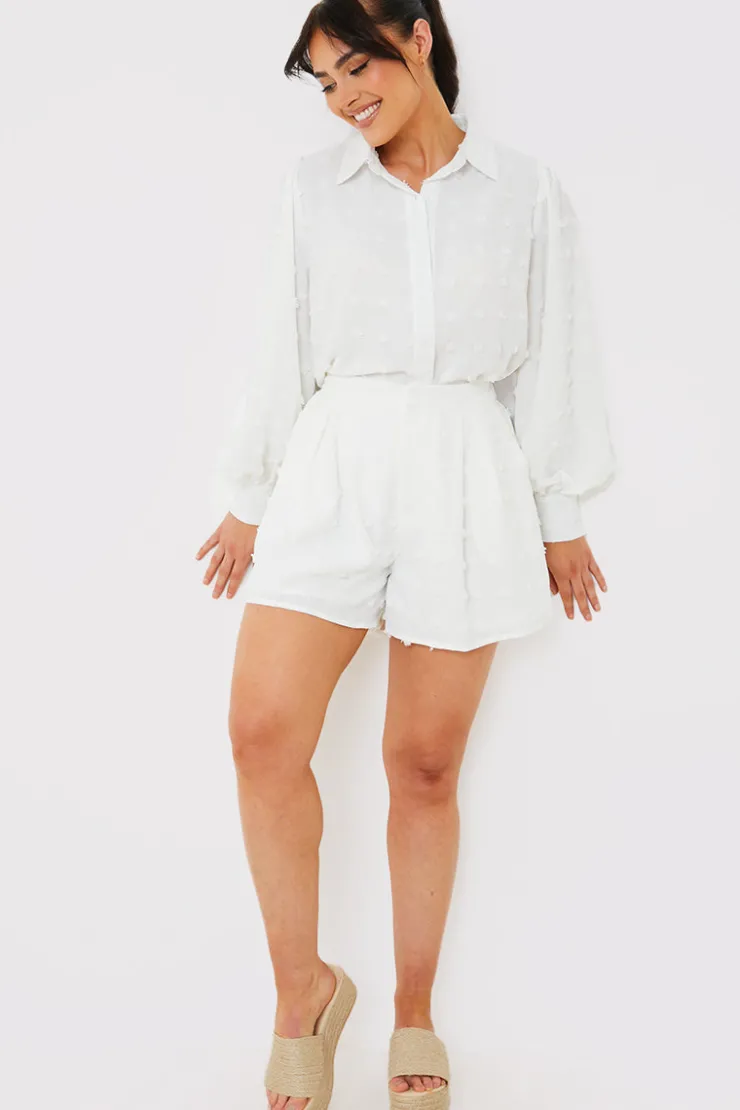 Clearance In the Style Textured Dobby Detail Co-ord Shorts White