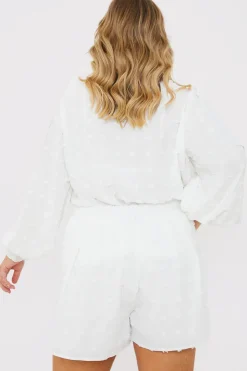 Clearance In the Style Textured Dobby Detail Co-ord Shorts White