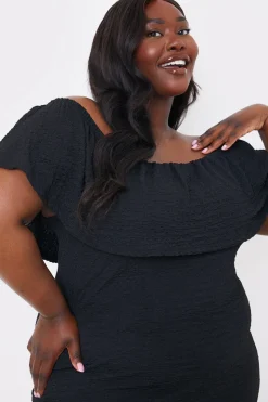 Sale In the Style Textured Frill Bardot Midi Dress Black