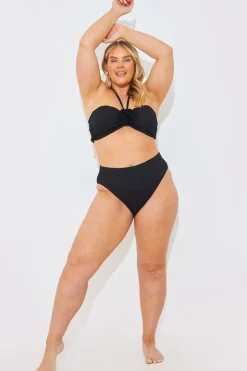 In the Style Textured High Waist Bikini Bottoms Black