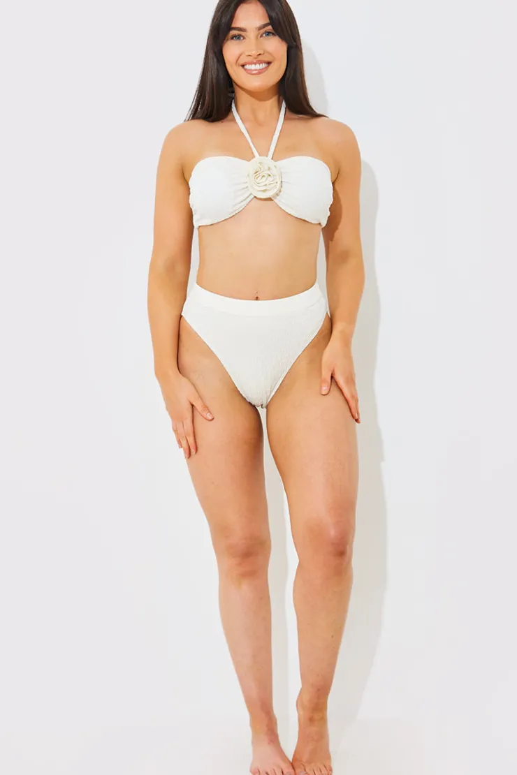 In the Style Textured High Waist Bikini Bottoms Cream