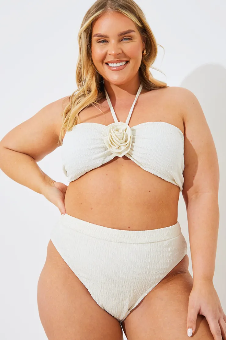 In the Style Textured High Waist Bikini Bottoms Cream