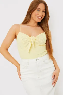 Online In The Style Textured Knot Detail Strappy Bodysuit Lemon