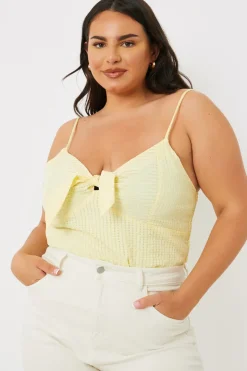 Online In The Style Textured Knot Detail Strappy Bodysuit Lemon