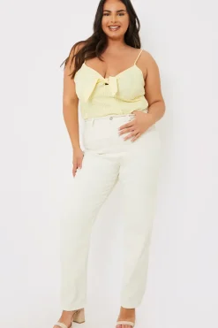 Online In The Style Textured Knot Detail Strappy Bodysuit Lemon