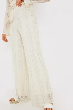 New In the Style Textured Lace Co-Ord Trousers Cream