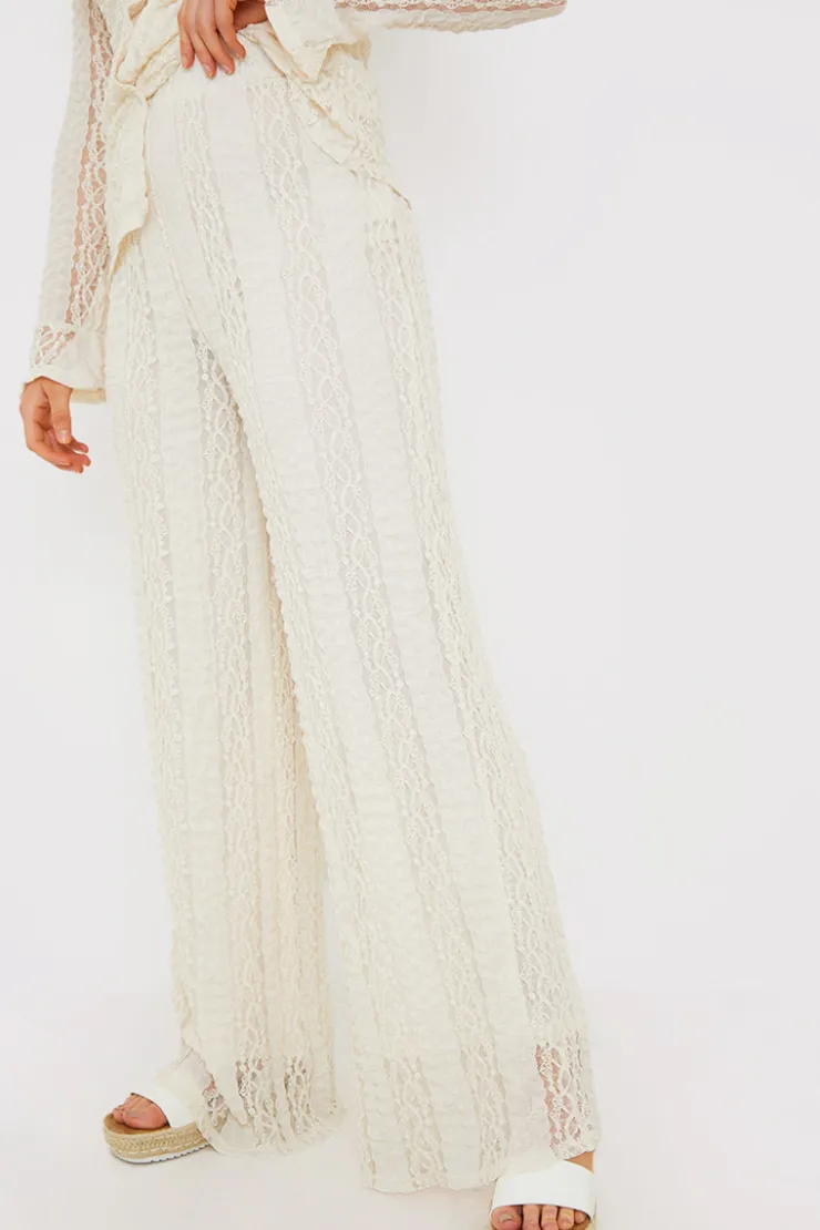 New In the Style Textured Lace Co-Ord Trousers Cream
