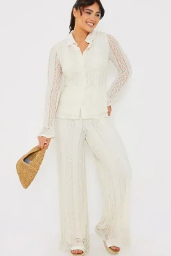 New In the Style Textured Lace Co-Ord Trousers Cream