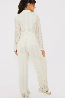 New In the Style Textured Lace Co-Ord Trousers Cream