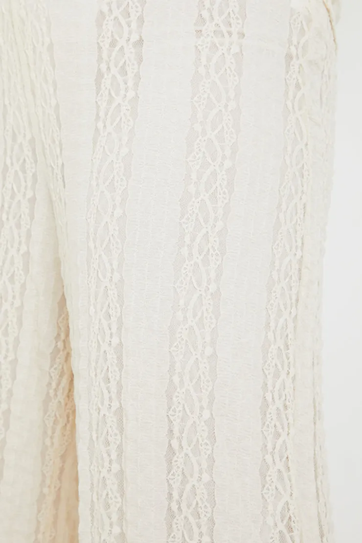 New In the Style Textured Lace Co-Ord Trousers Cream