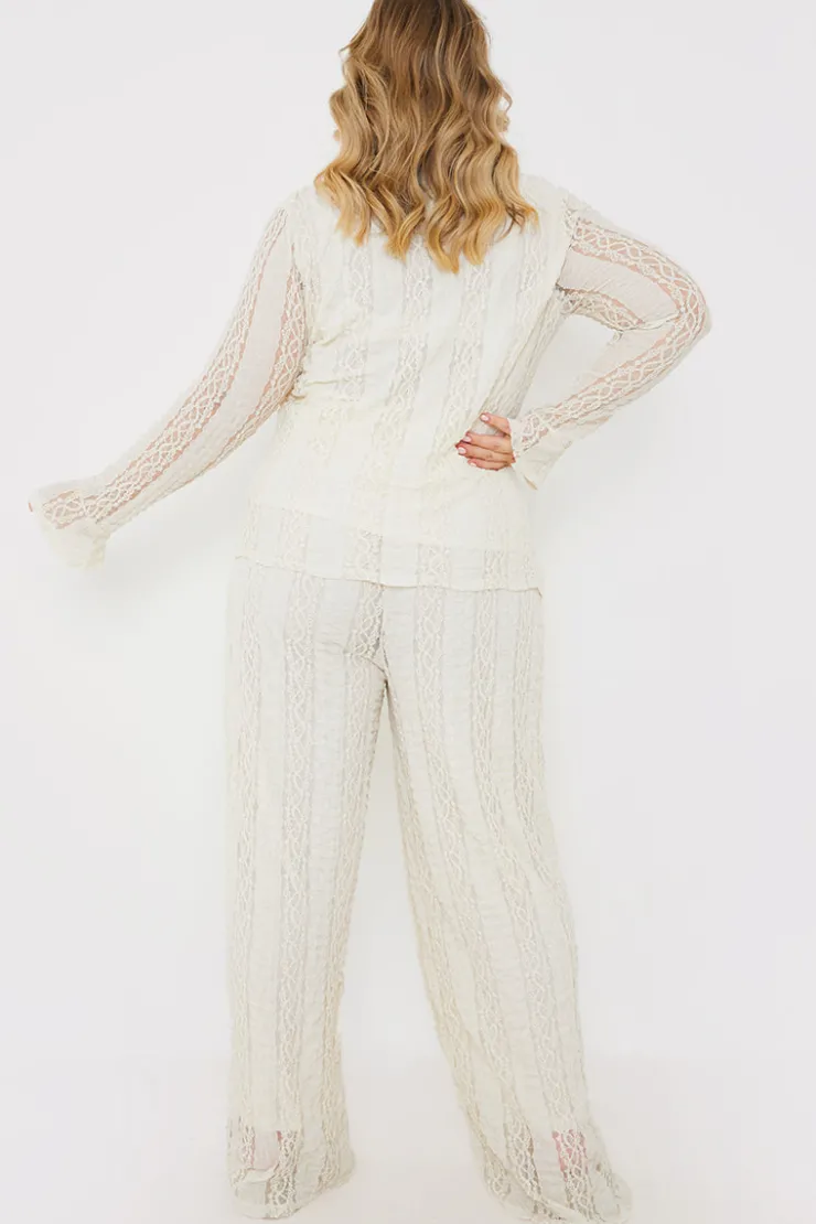 New In the Style Textured Lace Co-Ord Trousers Cream