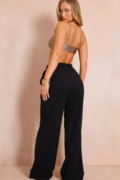 Online In the Style Textured Wide Leg Beach Co-Ord Trouser Black