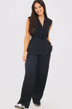 New In the Style Textured Wide Leg Co-Ord Trousers Black