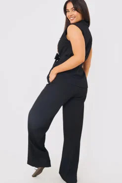 New In the Style Textured Wide Leg Co-Ord Trousers Black