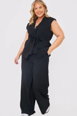 New In the Style Textured Wide Leg Co-Ord Trousers Black