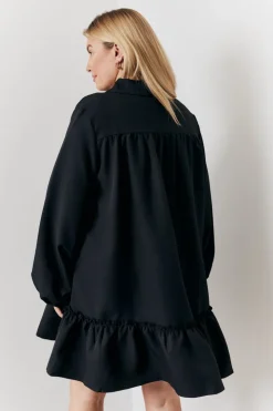 In the Style Tie Detail Balloon Sleeve Smock Dress Black